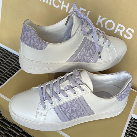 MICHAEL KORS POPPY STRIPE LACE UP NAPPA FAUX LEATHER LAVENDER MIST WMNS - Picture 11 of 16